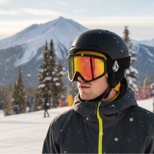 Volcom Black Goggles with Vibrant Red Lens